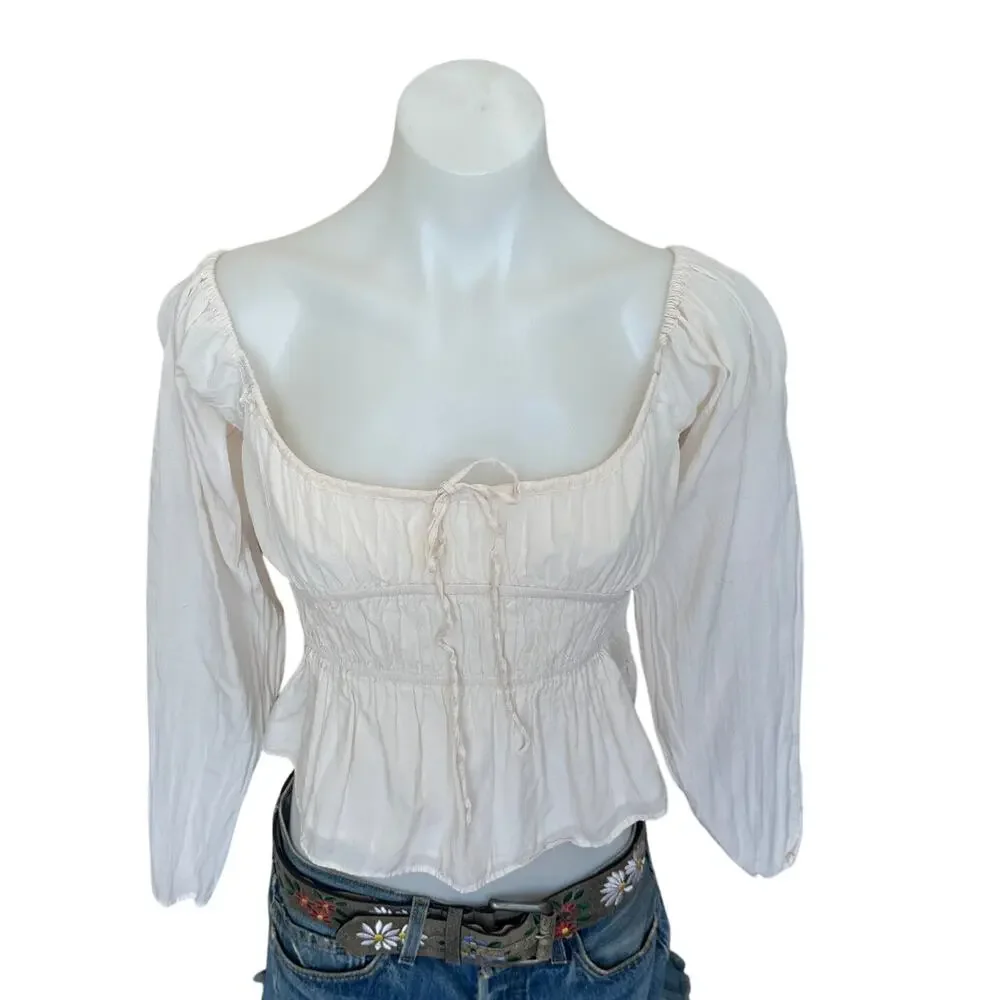 Something Navy Cream Peasant Top XS Milkmaid Pirate Prairie Crop Designer $135 - Picture 6 of 9